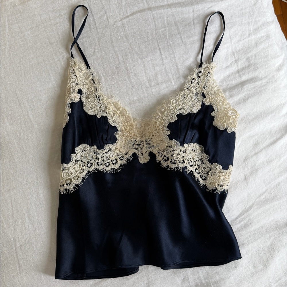 DÔEN Neria Corded Lace-trimmed Silk-satin Camisole In Blue - Size Small